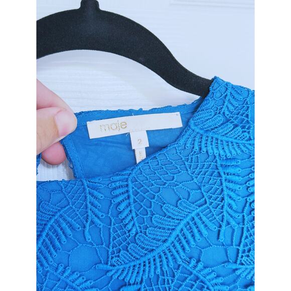 MAJE Rosane Sheer Lace Sheath Maxi Dress Bodycon Crochet Teal M Formal Event - Picture 7 of 13